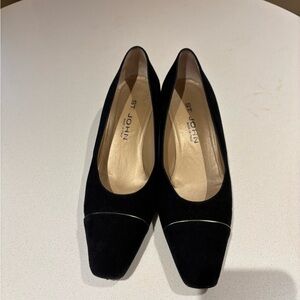 St. John Black Suede Heels with Silver Accent
